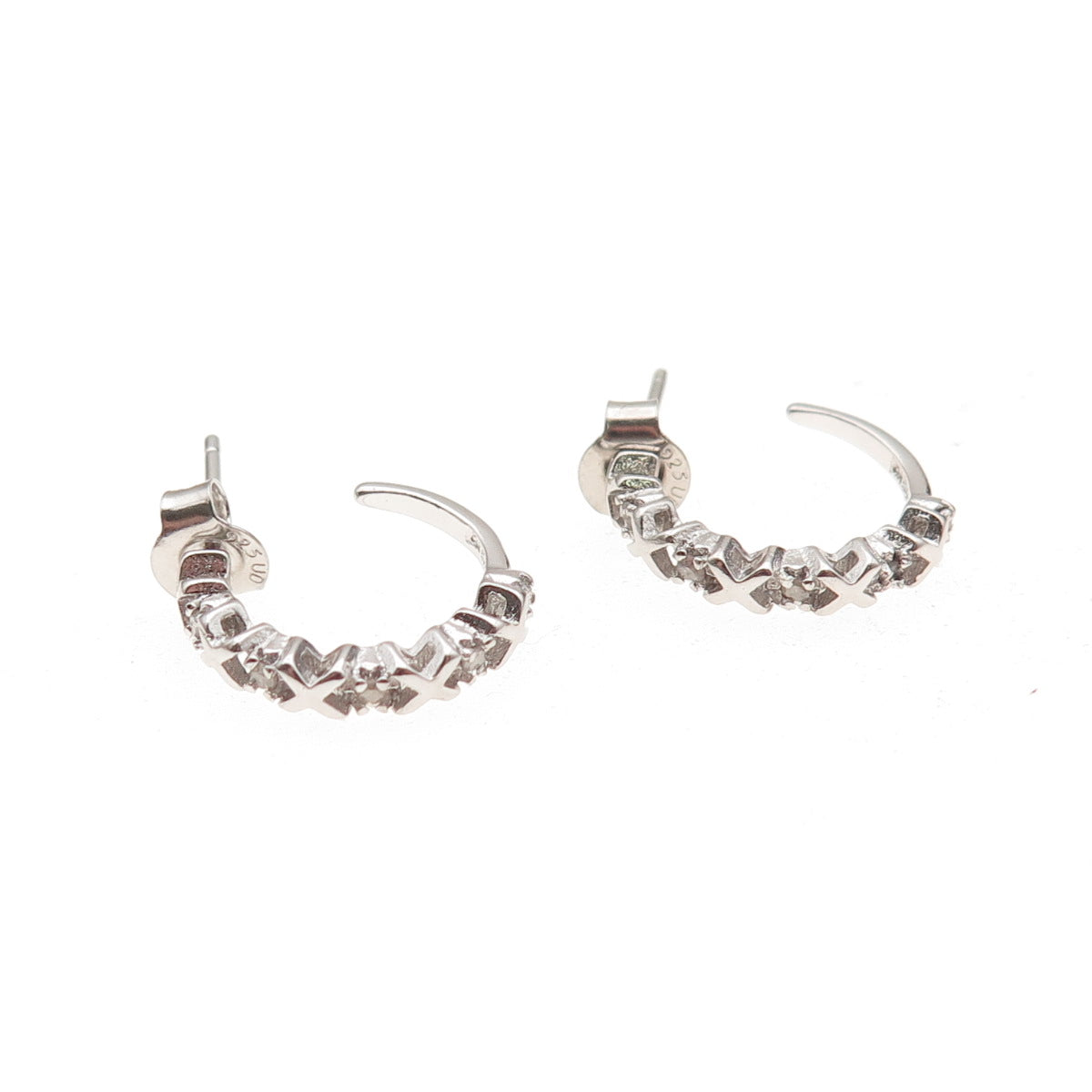 Charles Winston 925 Sterling Silver Real Round-Cut Diamond XO Hoop Earrings