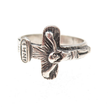 925 Sterling Silver Vintage Crucifix Cross Oxidized Ring Size 10.75