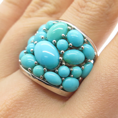 925 Sterling Silver Real Sleeping Beauty Turquoise Cluster Ring Size 7.25