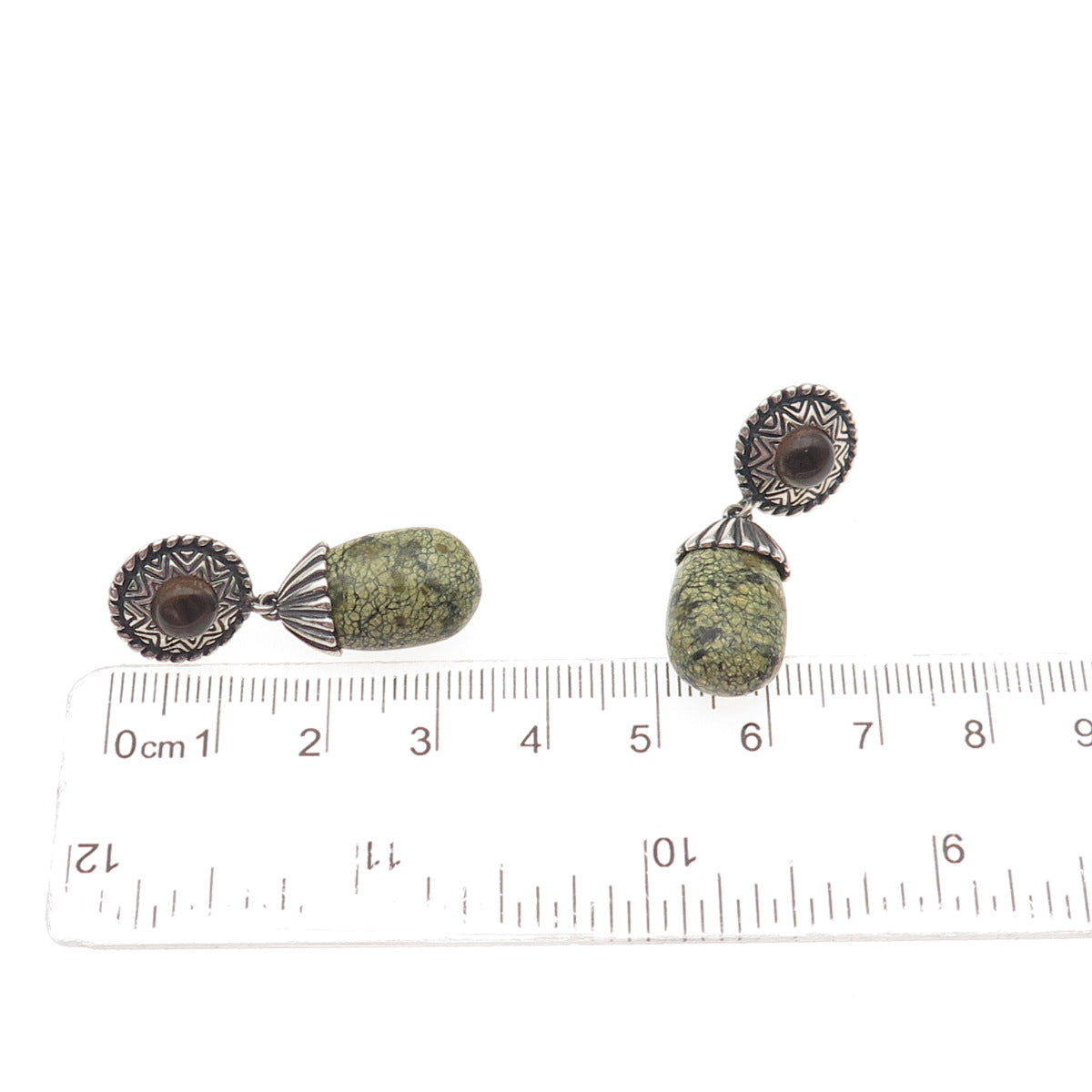 Carolyn Pollack Sterling Vintage Real Green Jasper Smoky Quartz Dangle Earrings