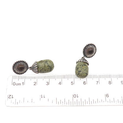 Carolyn Pollack Sterling Vintage Real Green Jasper Smoky Quartz Dangle Earrings