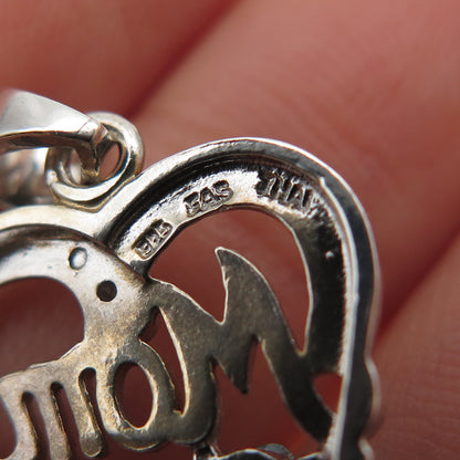 925 Sterling Silver Real Diamond Accent & Blue Topaz Mom Heart Charm Pendant