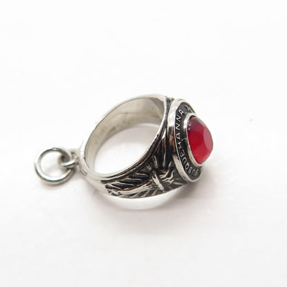 925 Sterling Silver Vintage Red Rhinestone "Susquehanna Township" Ring Pendant