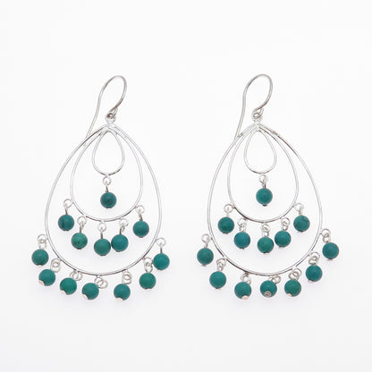 SX SALLY C 925 Sterling Silver Vintage Real Turquoise Teardrop Dangle Earrings