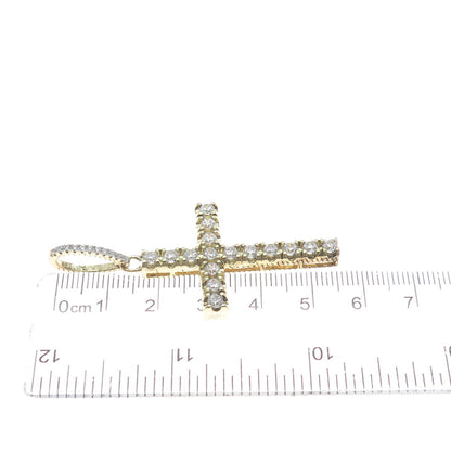 925 Sterling Silver Gold Plated Round-Cut Shaped C Z Cross Pendant