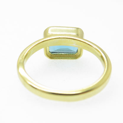 DSMK 925 Sterling Silver Gold Plated London Blue Topaz Gem Ring Size 9