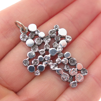 925 Sterling Silver Vintage Modernist Nugget Cross Oxidized Pendant