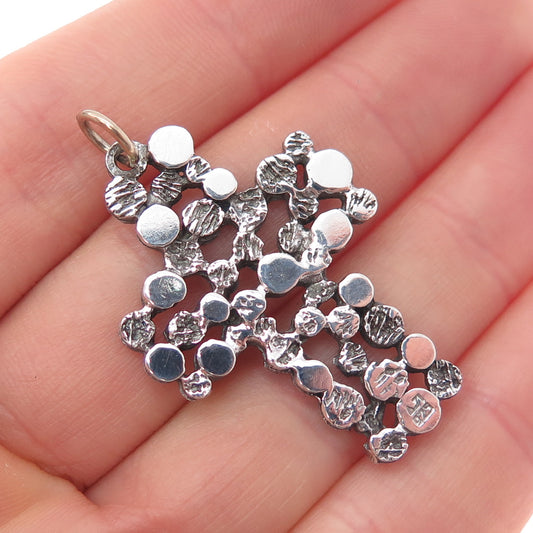 925 Sterling Silver Vintage Modernist Nugget Cross Oxidized Pendant
