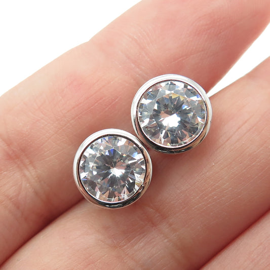 925 Sterling Silver Round-Cut C Z Stud Earrings