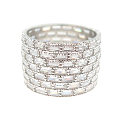 DSMK 925 Sterling Silver Baguette-Cut C Z Wide Band Ring Size 6.75