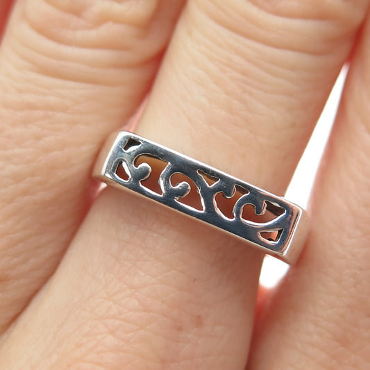 925 Sterling Silver Vintage Floral Scroll Ring Size 7.5
