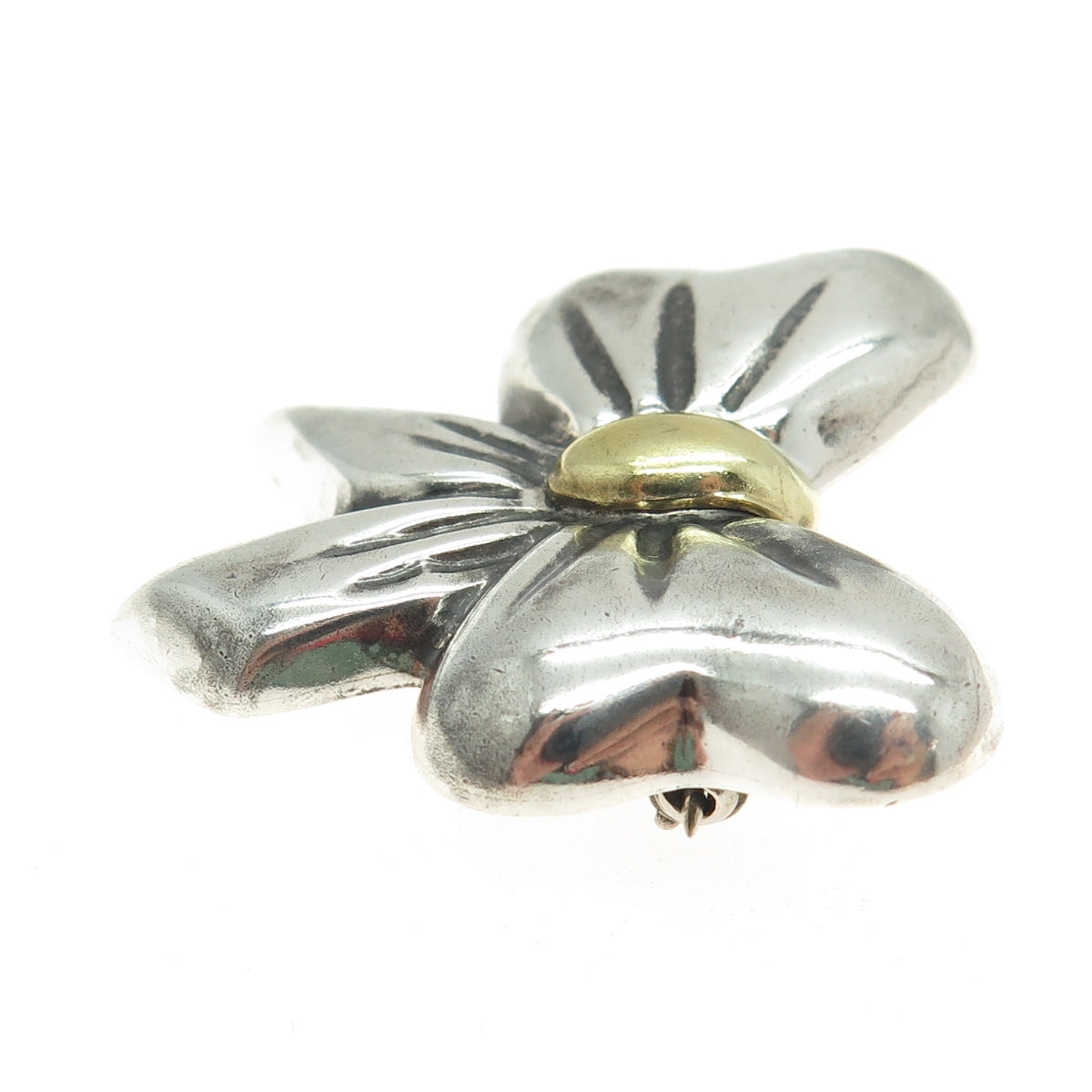 LATON 925 Sterling Silver 2-Tone Vintage Mexico Puffy Bow Pin Brooch