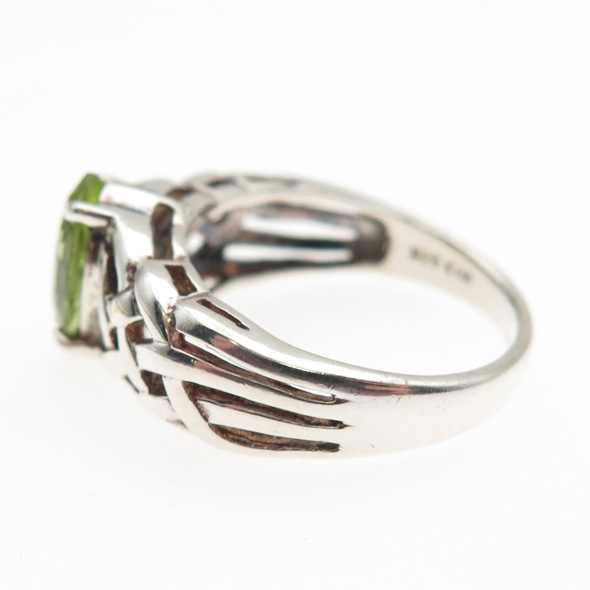 CNA Pranda 925 Sterling Silver Vintage Real Peridot Woven Oxidized Ring Size 6