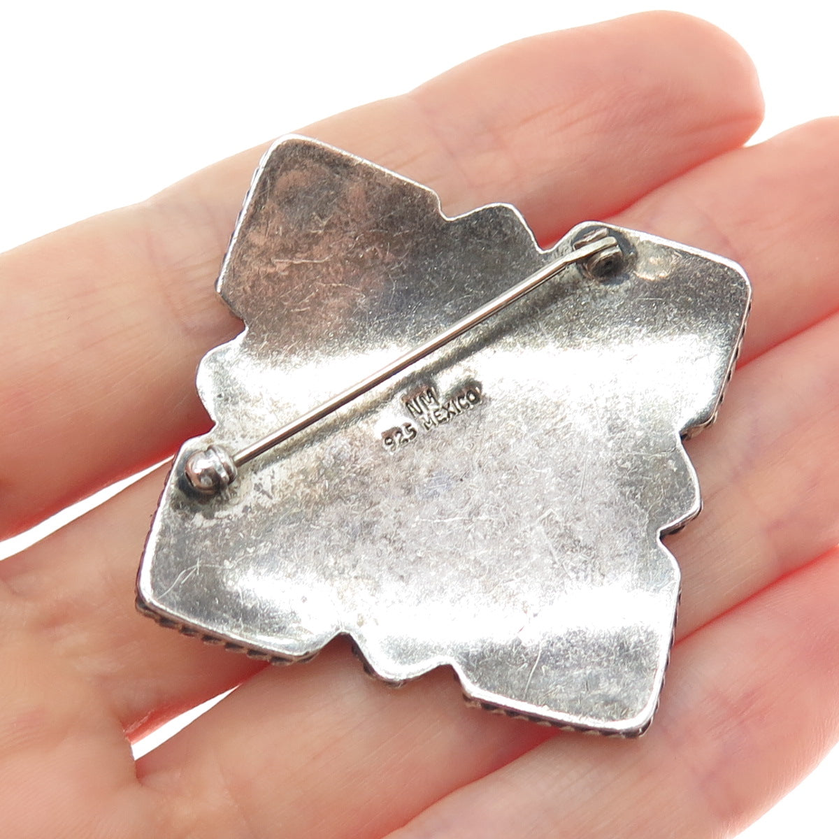 925 Sterling Silver Vintage Mexico Flower Cannetille Oxidized Pin Brooch Pendant