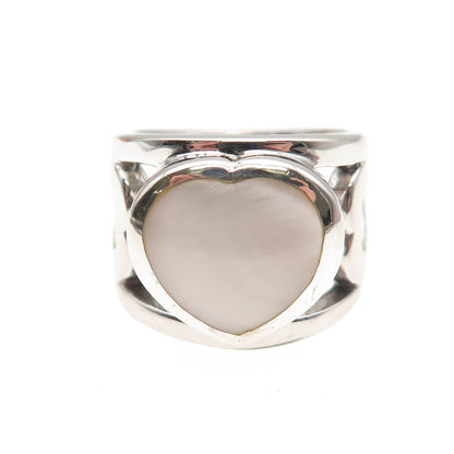 925 Sterling Silver Vintage Real MOP Heart Ring Size 7