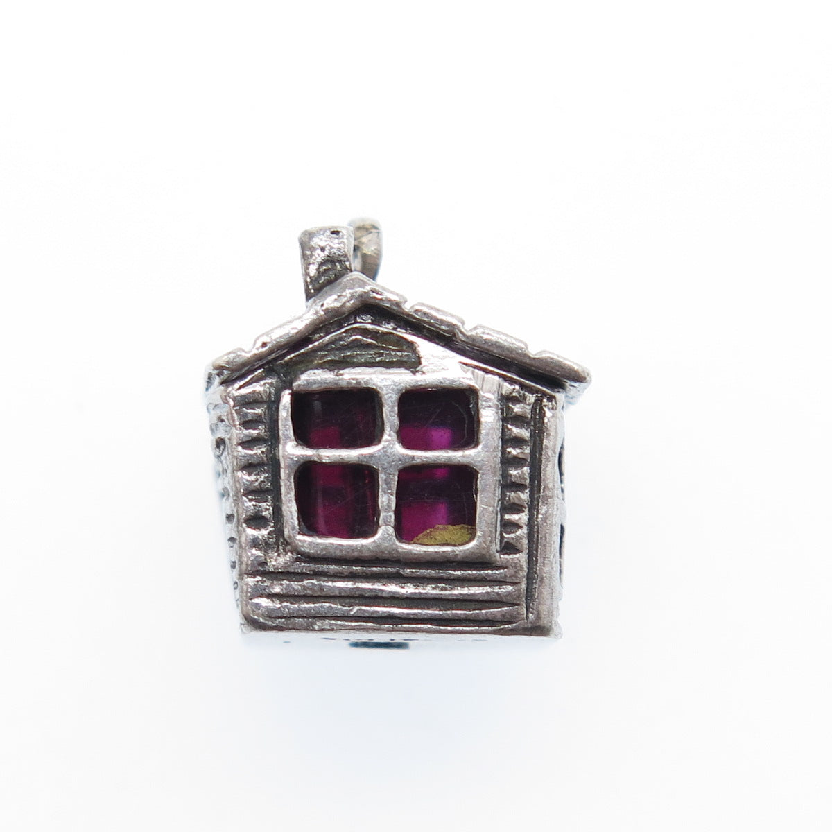 925 Sterling Silver Vintage Old House Oxidized Minimalist 3D Charm Pendant