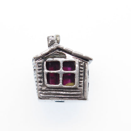 925 Sterling Silver Vintage Old House Oxidized Minimalist 3D Charm Pendant