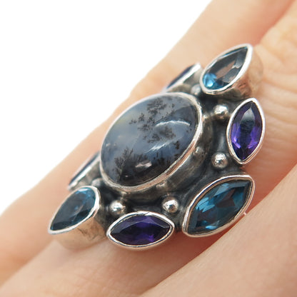NICKY BUTLER Sterling Vintage Real Dendritic Agate Topaz Amethyst Ring Size 6.25