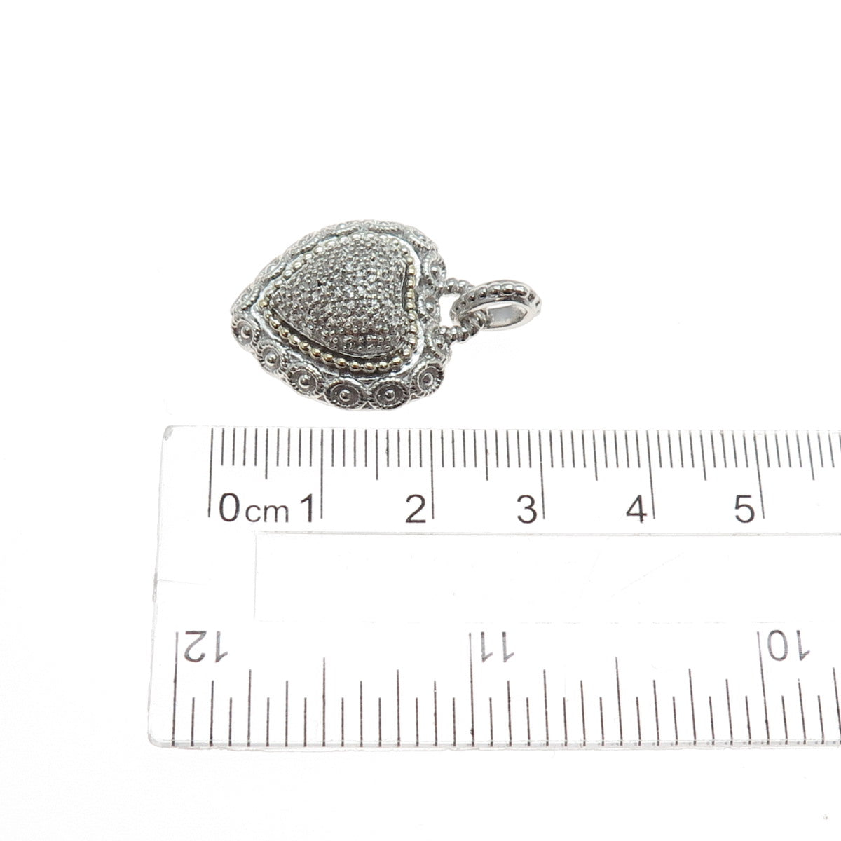 925 Sterling Silver & 14K Gold Real Round-Cut Diamond Heart Charm Pendant