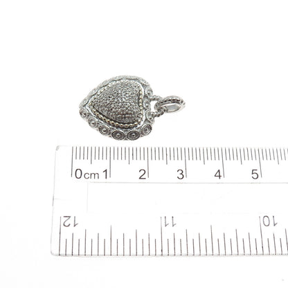 925 Sterling Silver & 14K Gold Real Round-Cut Diamond Heart Charm Pendant