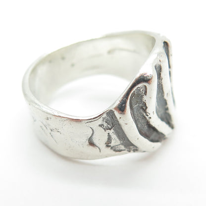 925 Sterling Silver Vintage Ribbed Modernist Ring Size 7.5