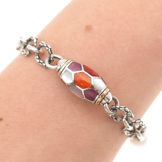 Asch Grossbardt Sterling 18K Gold Vintage Pearl MOP Sugilite Coral Bracelet 6.5"