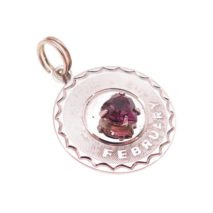 Spencer 925 Sterling Silver Vintage Hear-Cut Purple Rhinestone February Pendant
