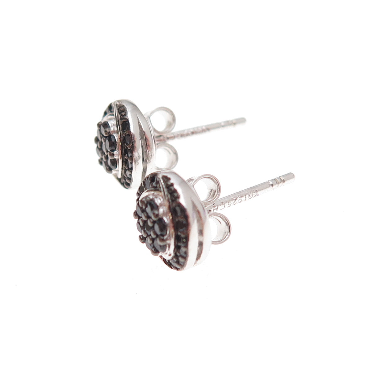 925 Sterling Silver Real Round-Cut Black Spinel Stud Earrings