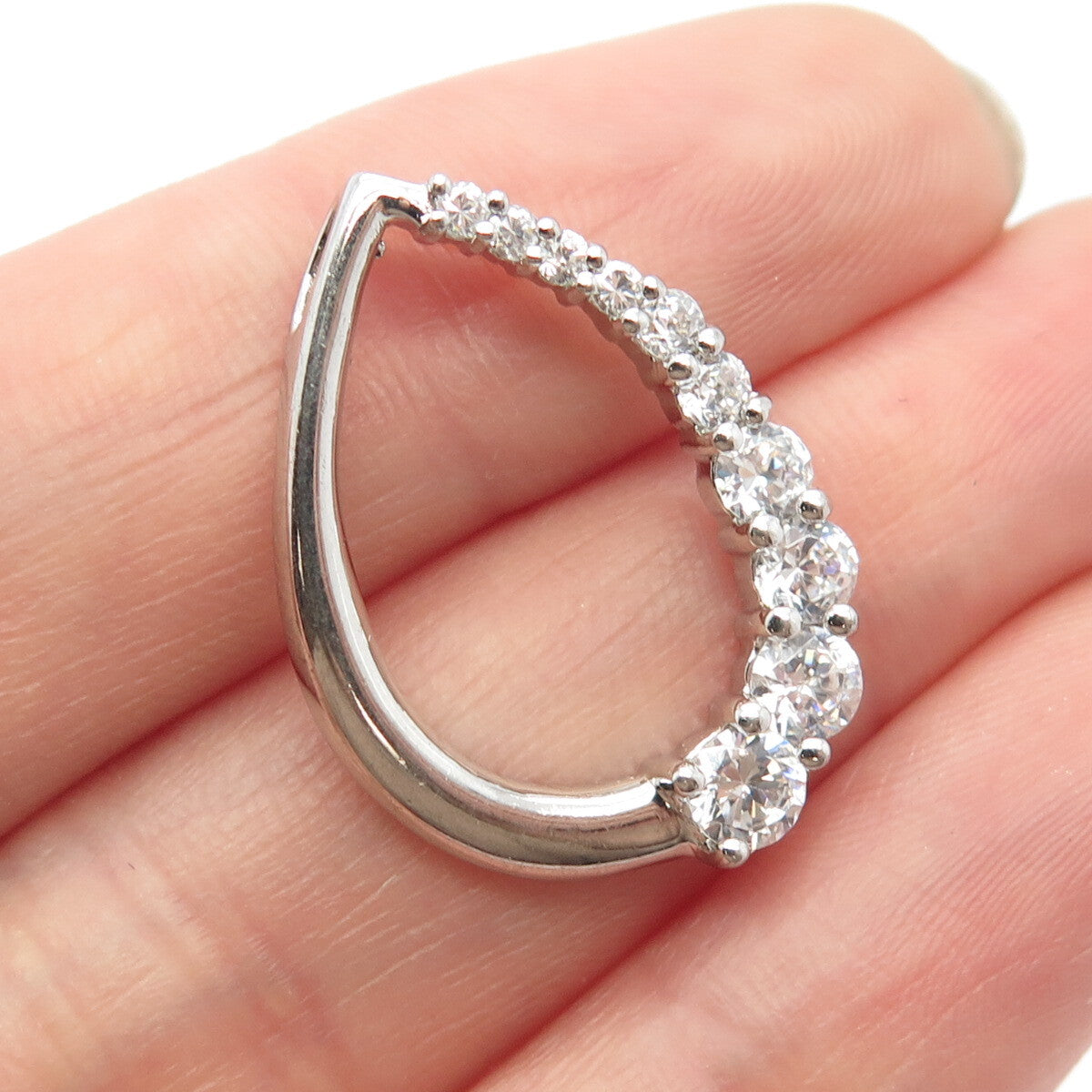 925 Sterling Silver C Z Open Teardrop Slide Pendant