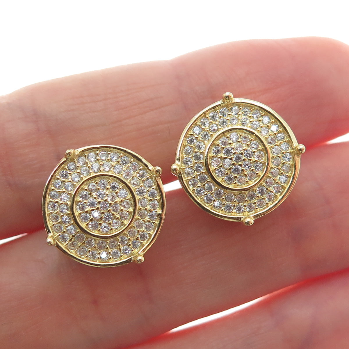 925 Sterling Silver Gold Plated Round-Cut C Z Sparkle Stud Earrings