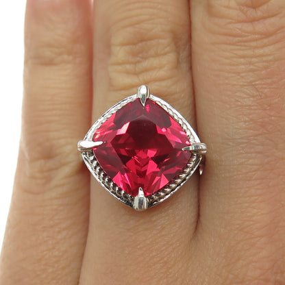 925 Sterling Silver Cushion-Cut Lab-Created Pink Sapphire Ring Size 6.25