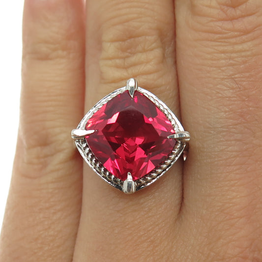 925 Sterling Silver Cushion-Cut Lab-Created Pink Sapphire Ring Size 6.25