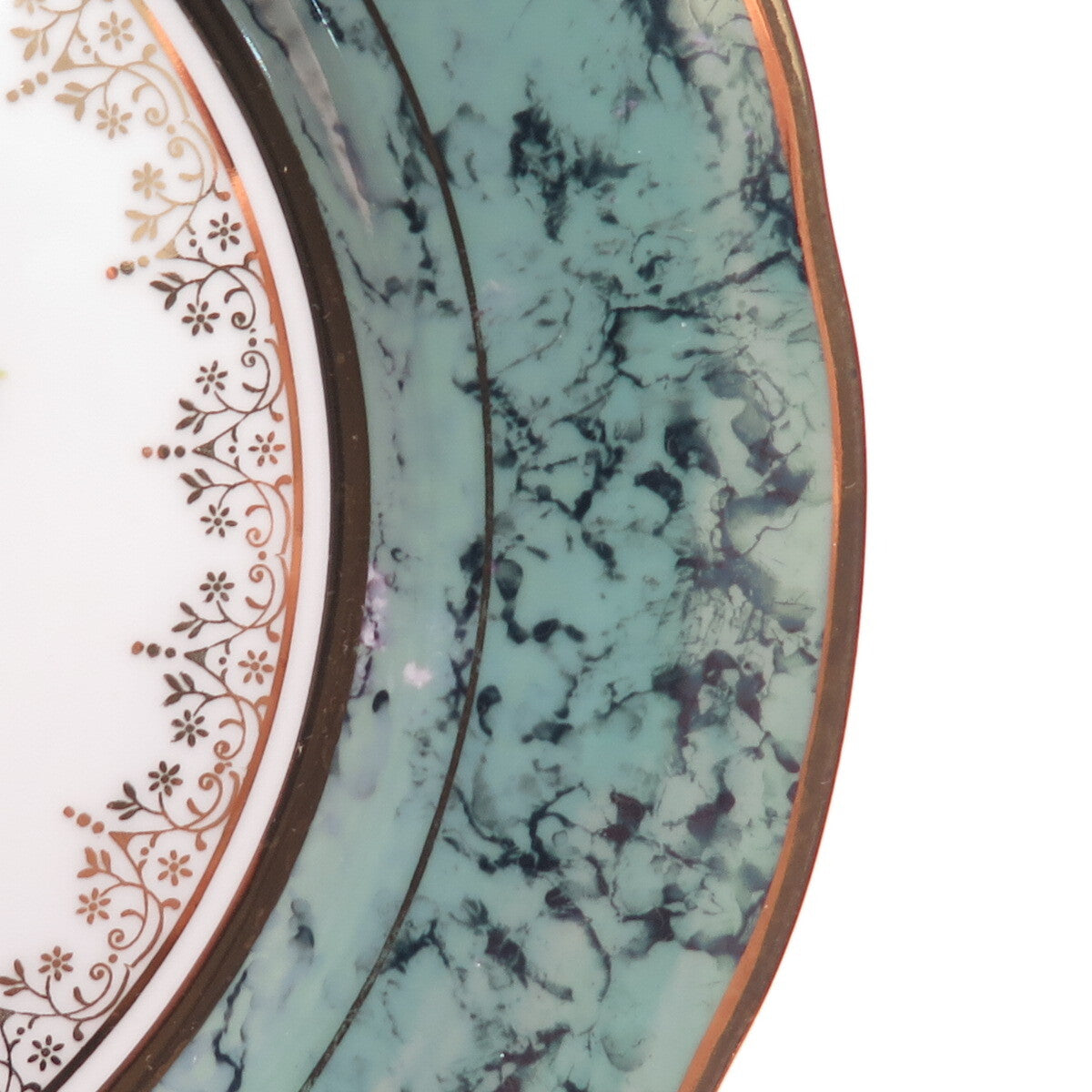 AICH DEKOR Vintage Czechoslovakia Flower Spray & Green Blue Marble Luster Plate
