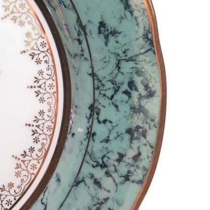 AICH DEKOR Vintage Czechoslovakia Flower Spray & Green Blue Marble Luster Plate