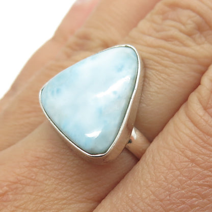 925 Sterling Silver Vintage Real Larimar Gemstone Ring Size 8
