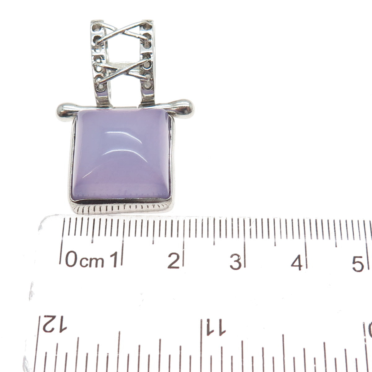 925 Sterling Silver Vintage Real Lavender Jade Modernist Slide Pendant