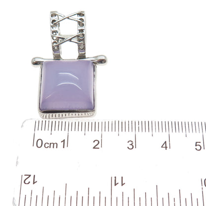 925 Sterling Silver Vintage Real Lavender Jade Modernist Slide Pendant
