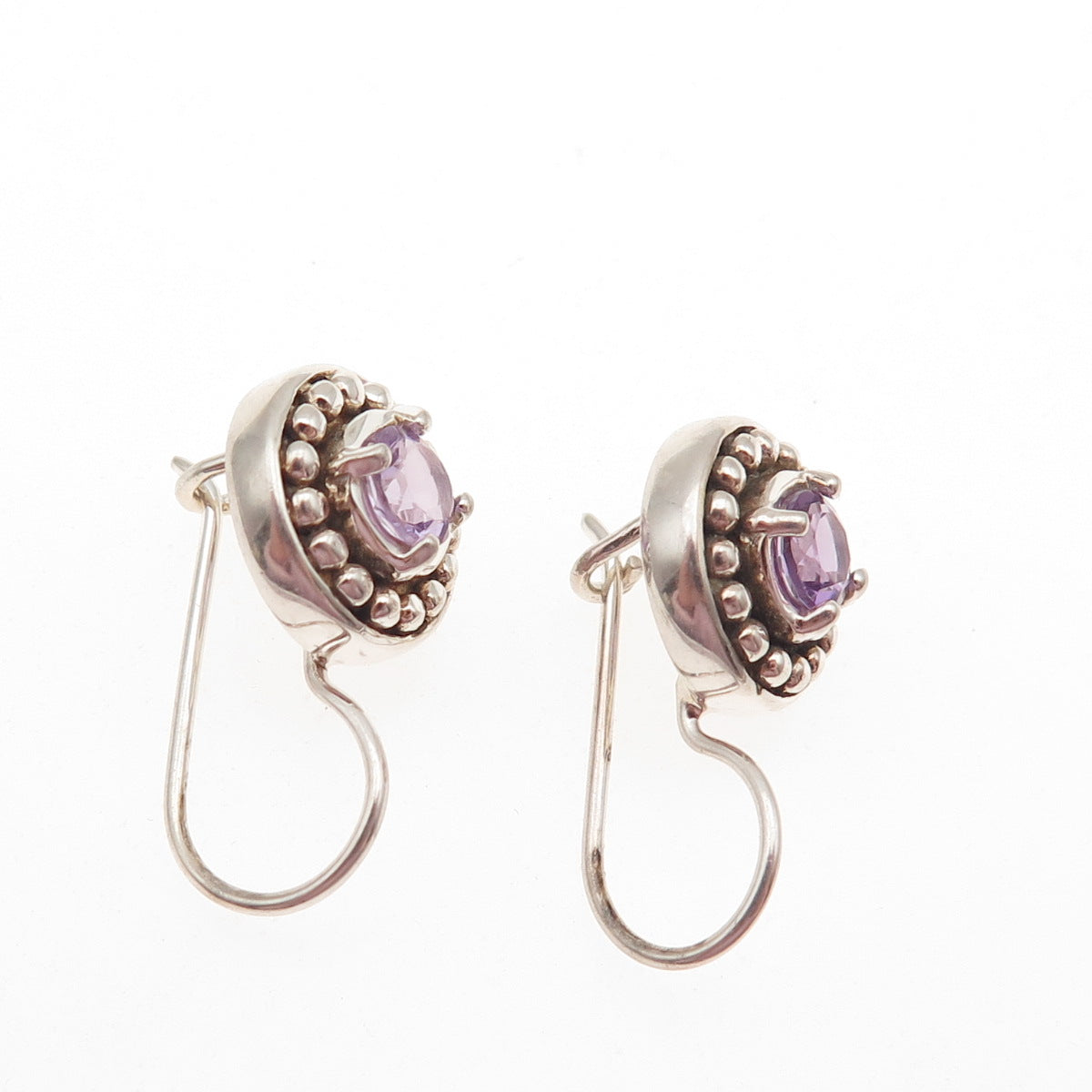 925 Sterling Silver Vintage Real Amethyst Beaded Dangle Earrings