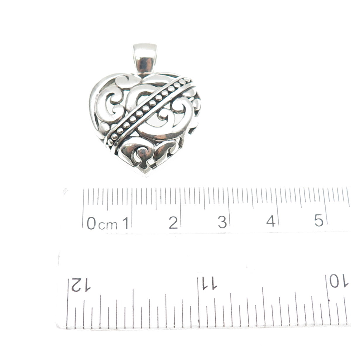 ANNIKA WITT 925 Sterling Silver Vintage Ornate Heart Oxidized Charm Pendant