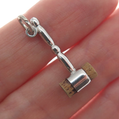 BEAU 925 Sterling Silver Antique Wood Judge's Hammer Charm Pendant