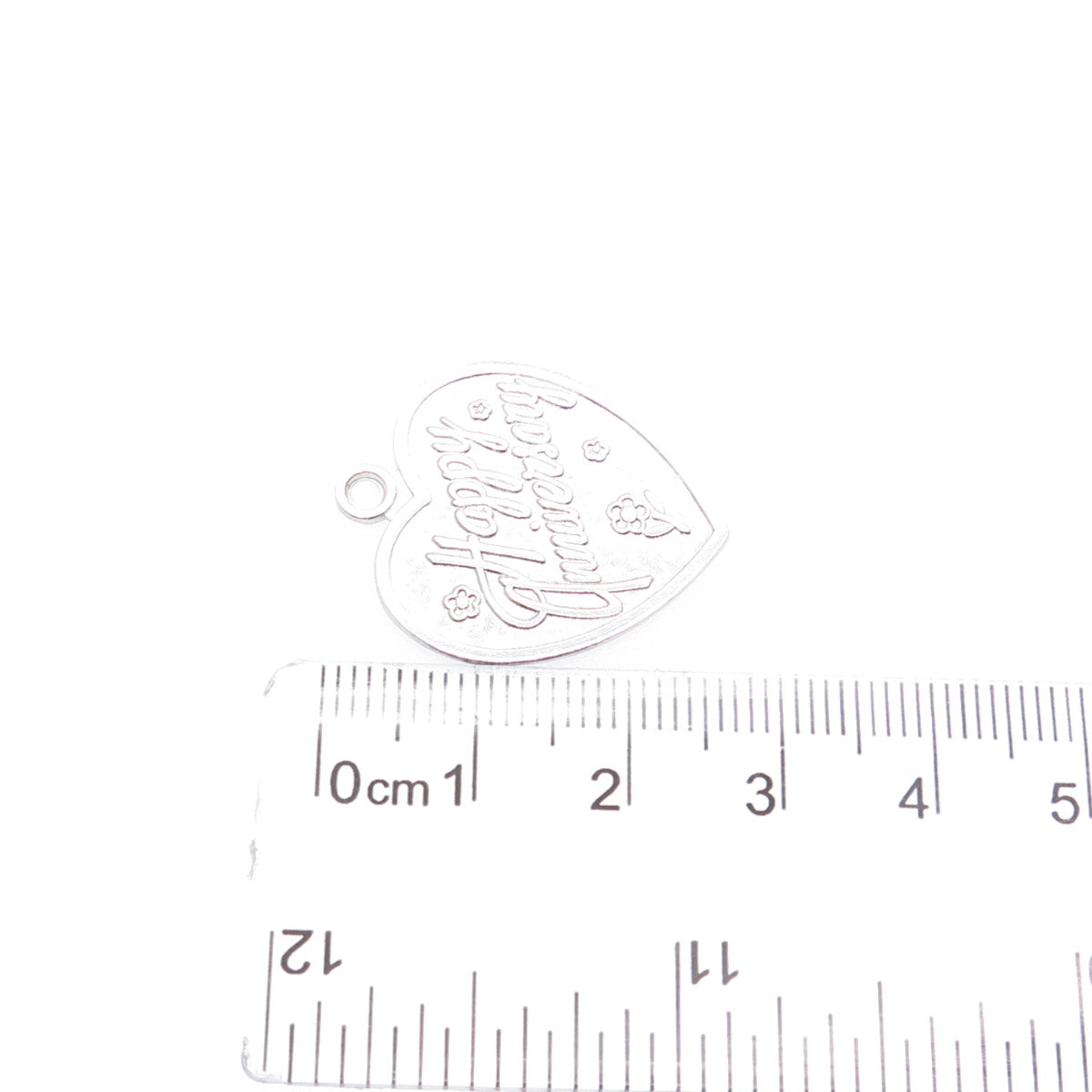 LAMODE 925 Sterling Silver Vintage Happy Anniversary Heart Tag Charm Pendant
