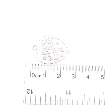 LAMODE 925 Sterling Silver Vintage Happy Anniversary Heart Tag Charm Pendant