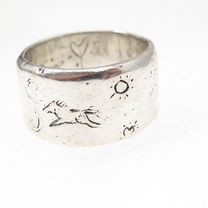 Jes Maharry 925 Sterling Silver Vintage Grow Strong Wide Band Ring Size 9.25