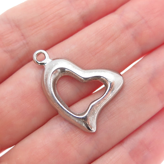 925 Sterling Silver Vintage Modernist Heart Minimalist Charm Pendant