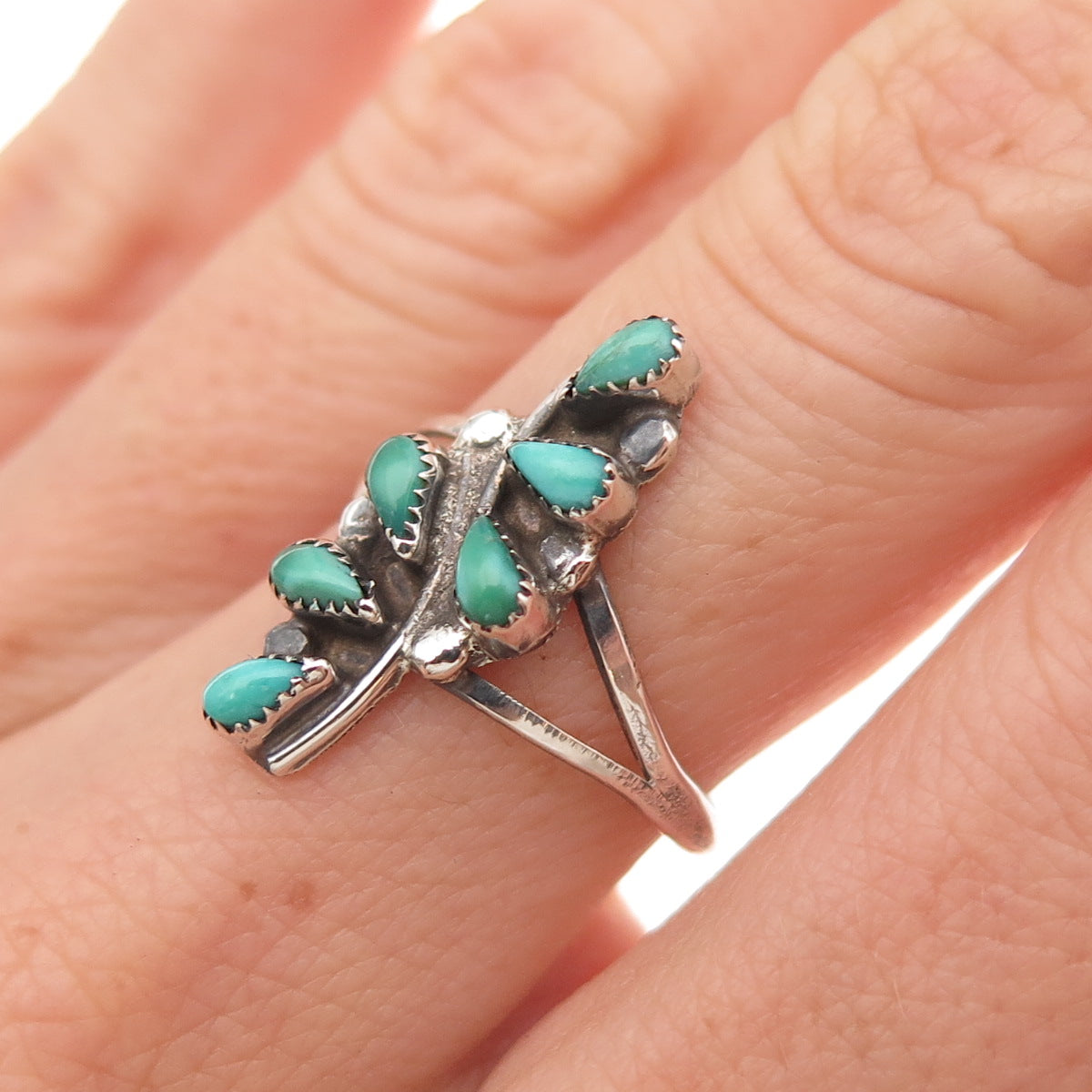 Old Pawn 925 Sterling Silver Vintage Southwestern Turquoise Ring Size 6.75