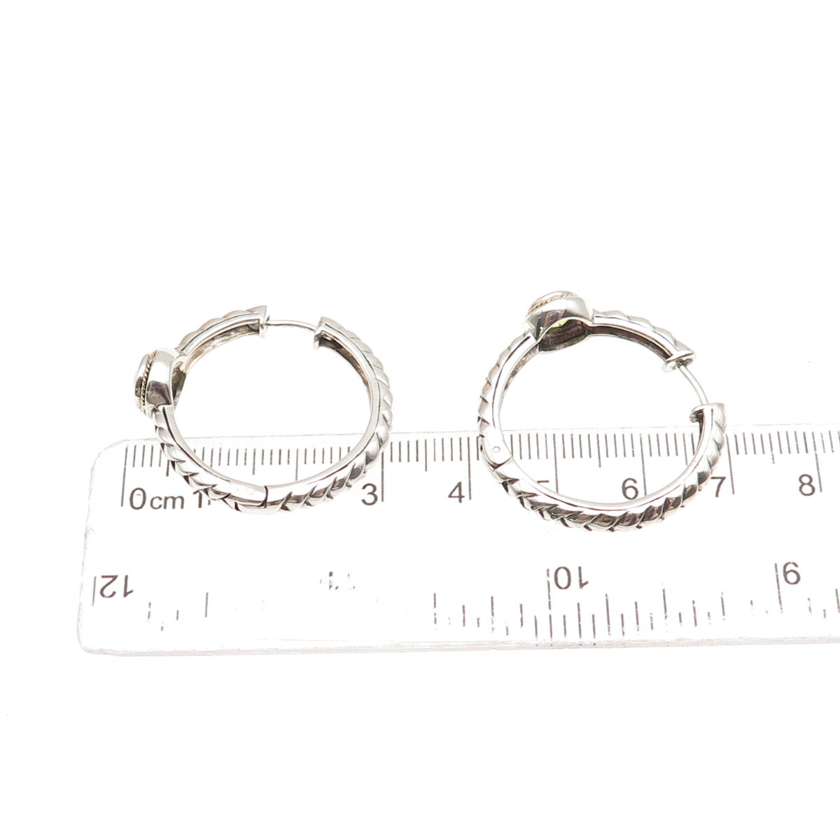 Effy BH 925 Sterling Silver 18K Gold Real Peridot Braided Hoop Earrings