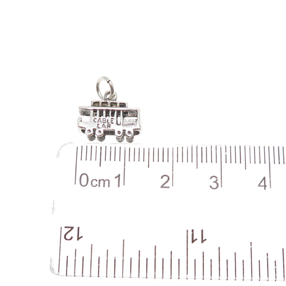 925 Sterling Silver Vintage Cable Car Oxidized Minimalist 3D Charm Pendant