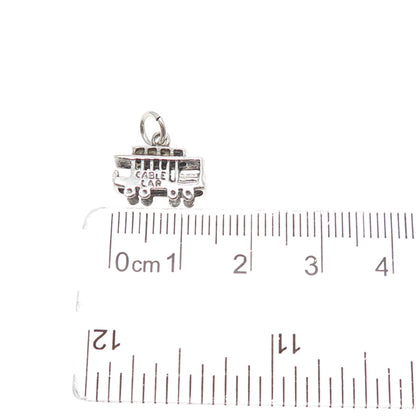 925 Sterling Silver Vintage Cable Car Oxidized Minimalist 3D Charm Pendant