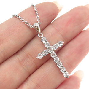 925 Sterling Silver Italy Round-Cut Shaped C Z Cross Rolo Chain Necklace 16"