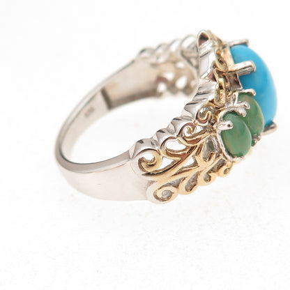 Chuck Clemency 925 Sterling Silver 2-Tone Real Turquoise & Opal Ring Size 8.25